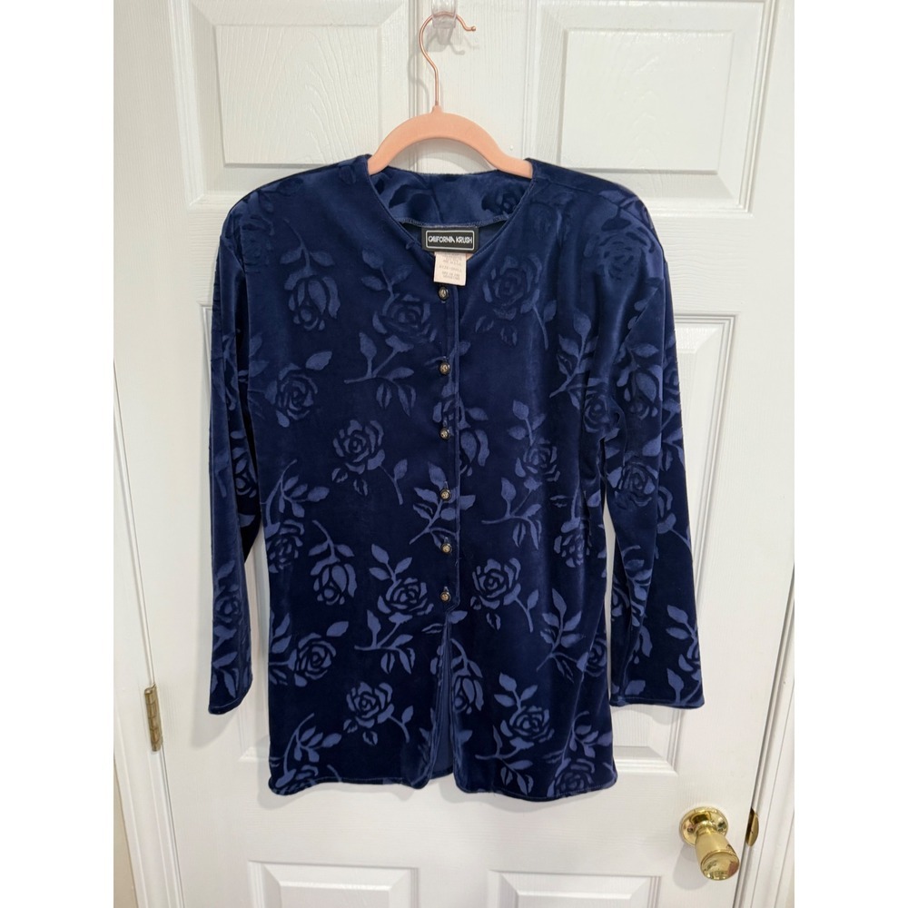 90s‎ Velvet Rose Embossed Button Front Cardigan S